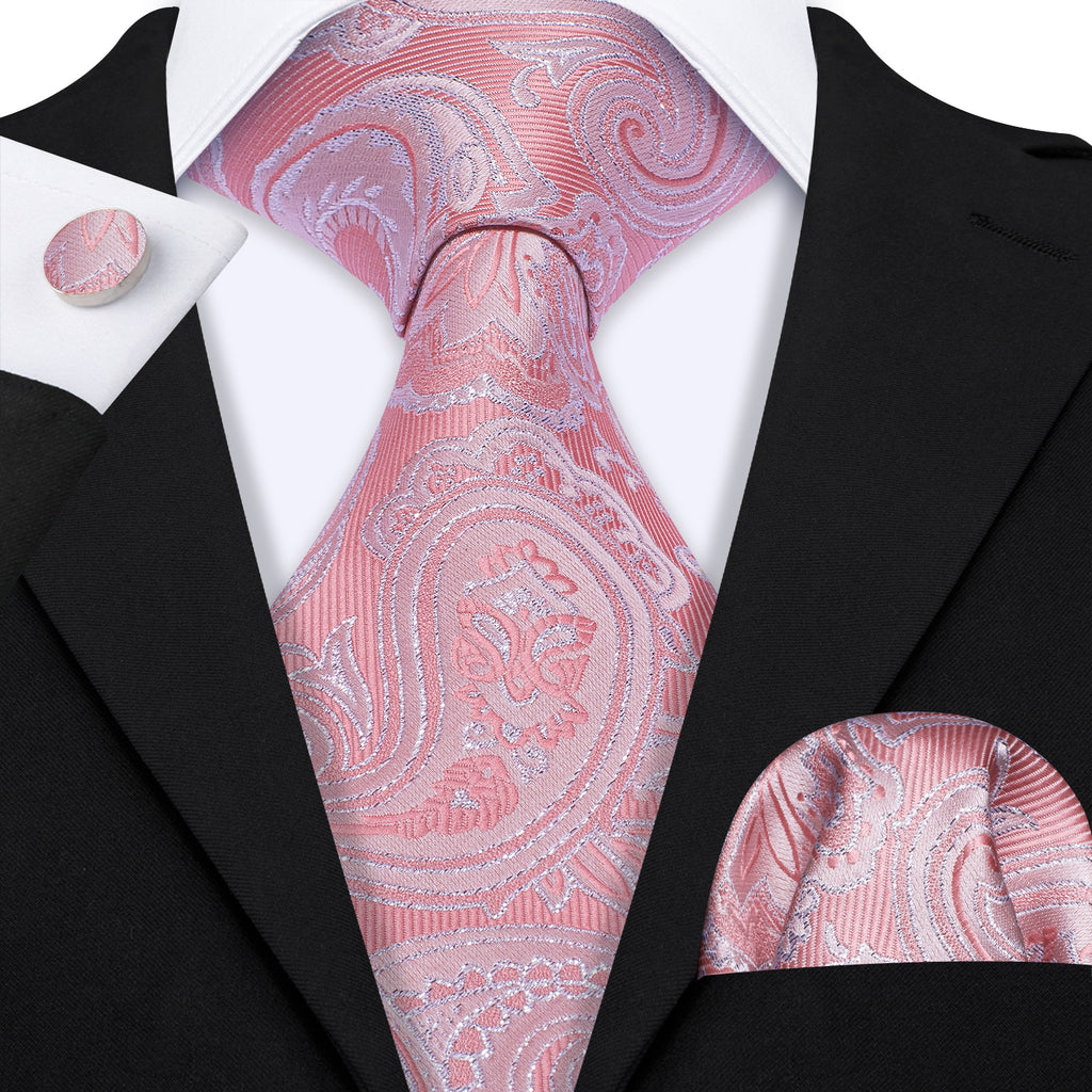 Pink Wedding Paisley Silk Tie Set - GentCrest - View 2