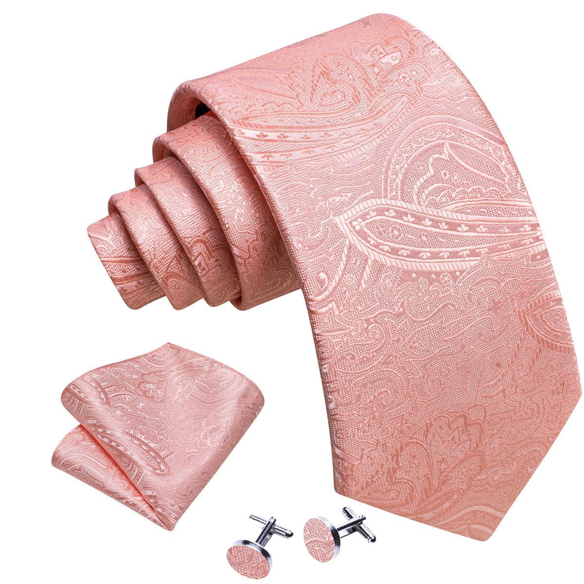 Light Red Paisley Silk Tie Set - GentCrest - View 2