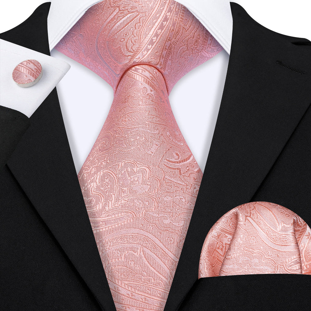 Light Red Paisley Silk Tie Set - GentCrest - View 3
