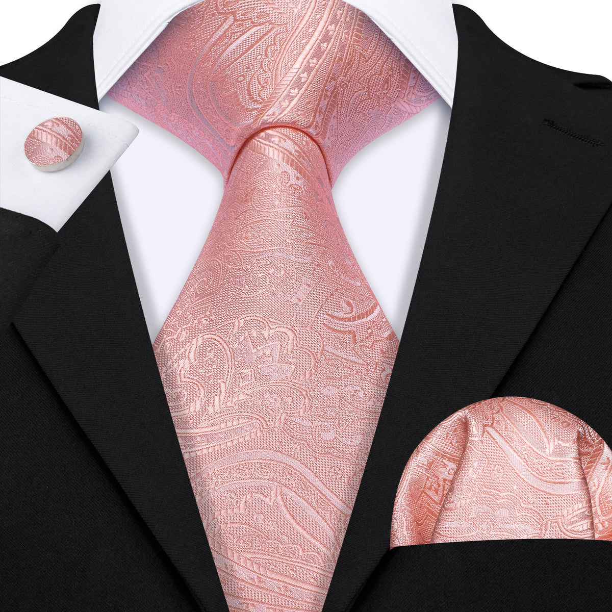 Light Red Paisley Silk Tie Set - GentCrest - View 3