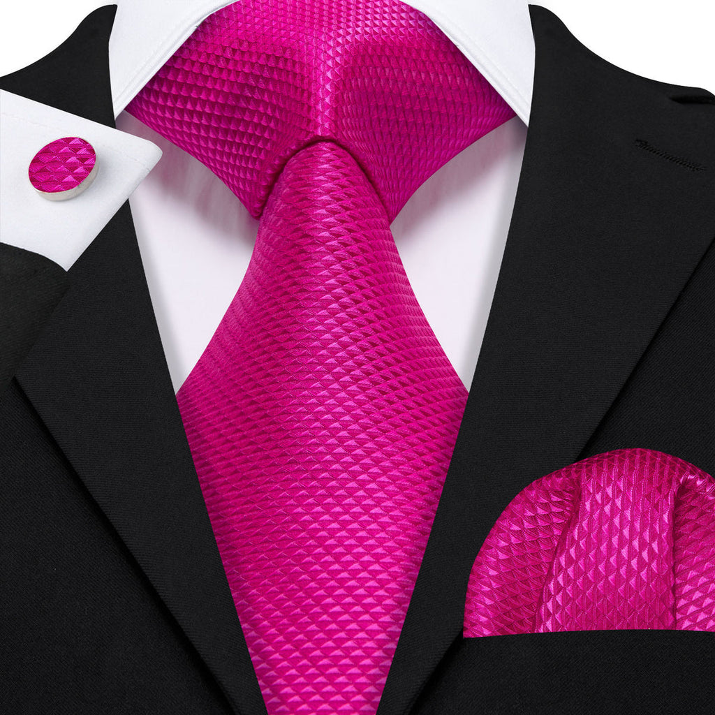 Rose Red Pink Solid Silk Tie Set - GentCrest - View 2