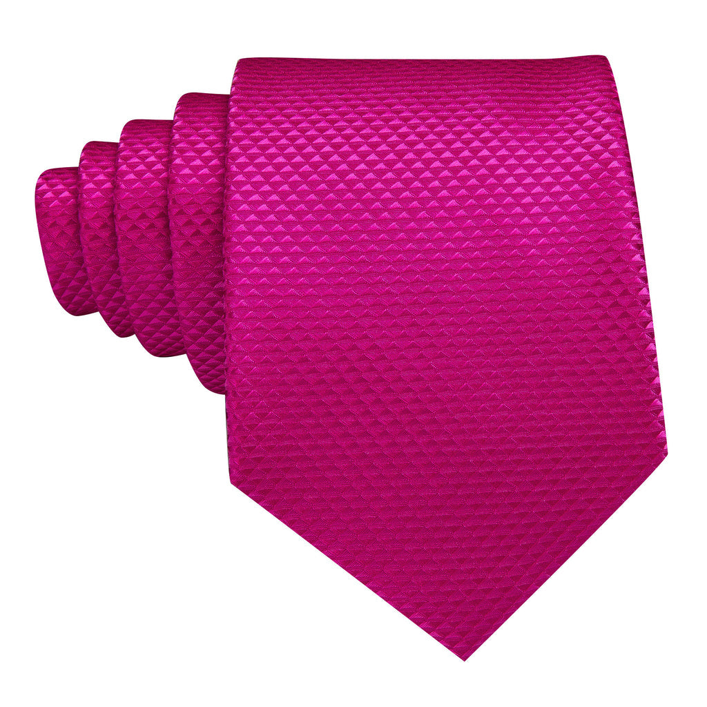Rose Red Pink Solid Silk Tie Set - GentCrest - View 4