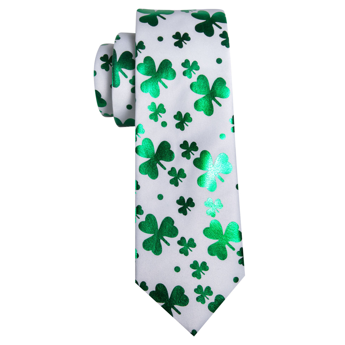 White and Green Clover Silk Tie Set - GentCrest - View 4