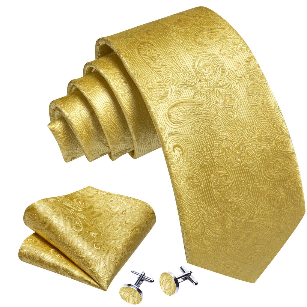 Gold Paisley Silk Tie Set - GentCrest - View 3