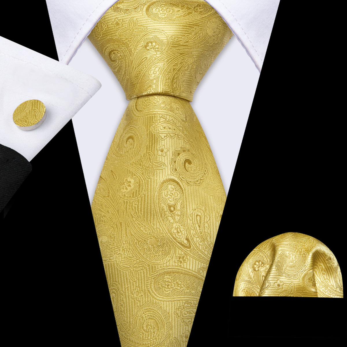 Gold Paisley Silk Tie Set - GentCrest