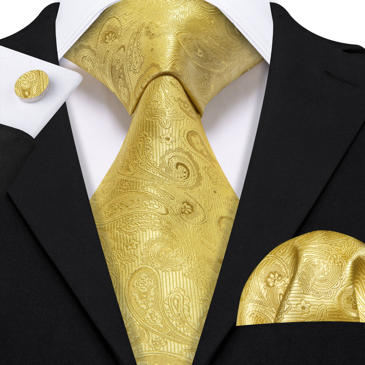 Gold Paisley Silk Tie Set - GentCrest - View 2