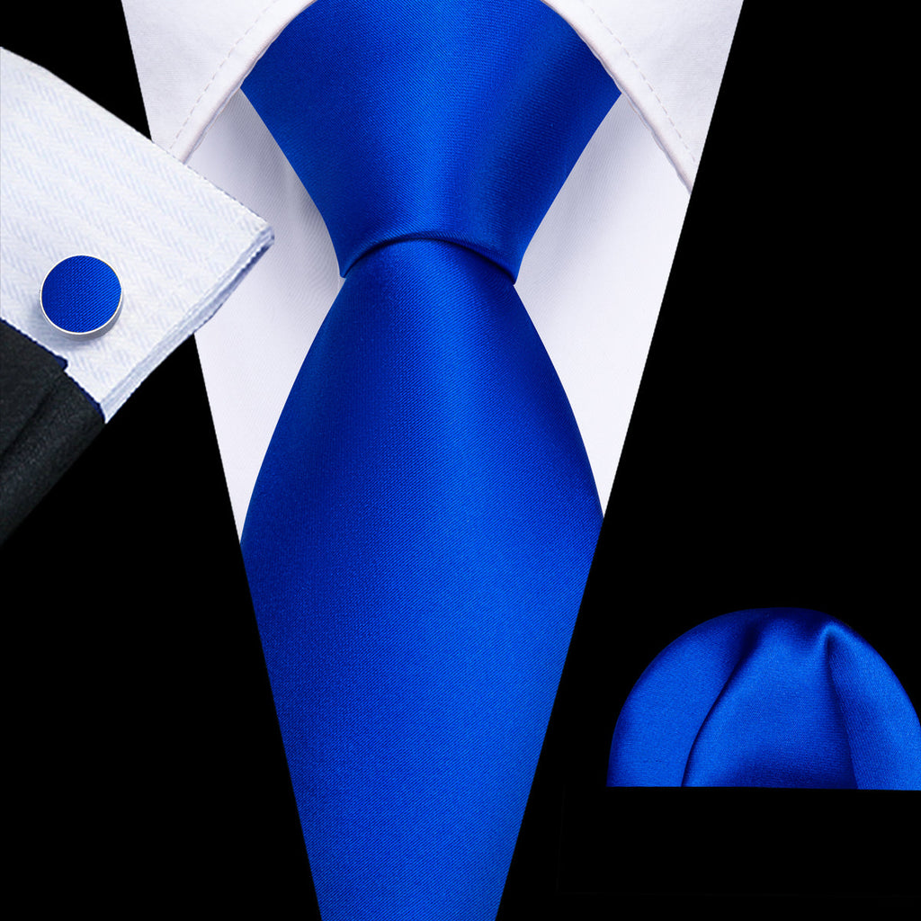 Blue Solid Silk Tie Set - GentCrest