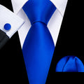 Blue Solid Silk Tie Set - GentCrest