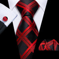 Black Orange Red Plaid Silk Tie Set - GentCrest