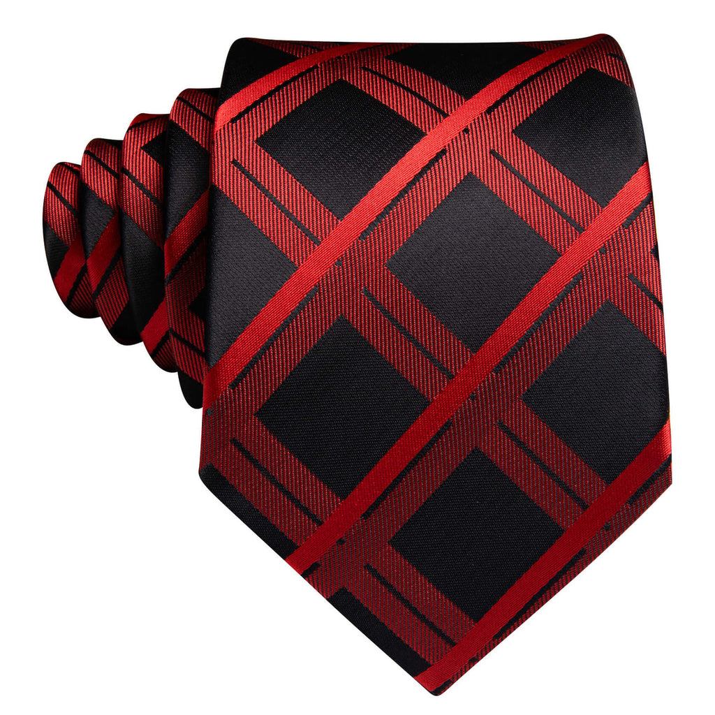 Black Orange Red Plaid Silk Tie Set - GentCrest - View 3