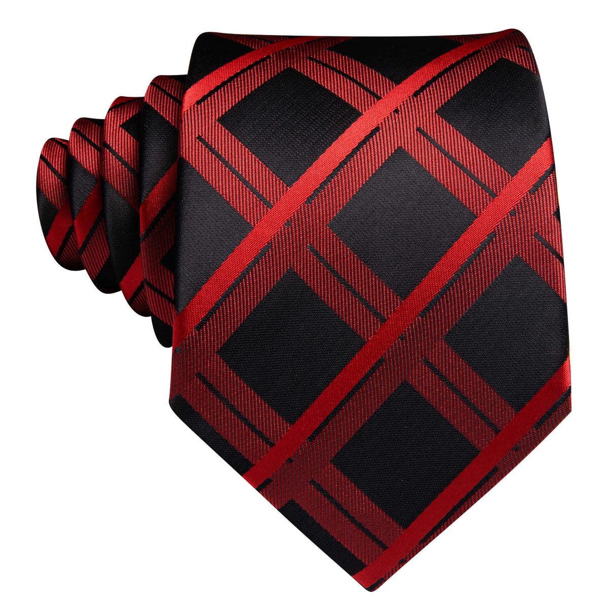 Black Orange Red Plaid Silk Tie Set - GentCrest - View 3