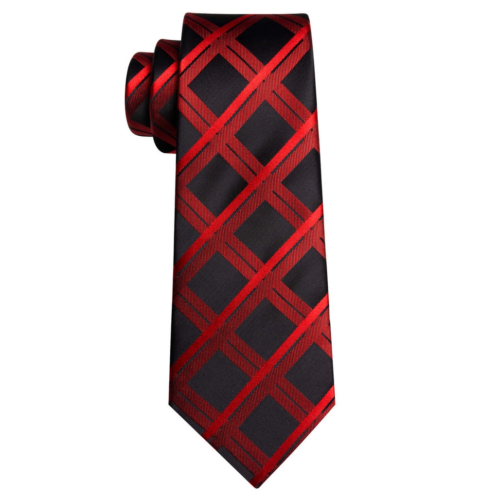 Black Orange Red Plaid Silk Tie Set - GentCrest - View 4