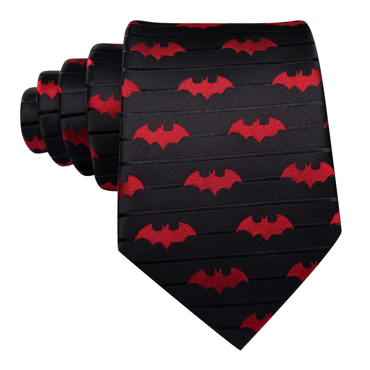 Black & Red Jacquard Bat Silk with Pocket Square and Cufflinks Silk Tie Set - GentCrest - View 4