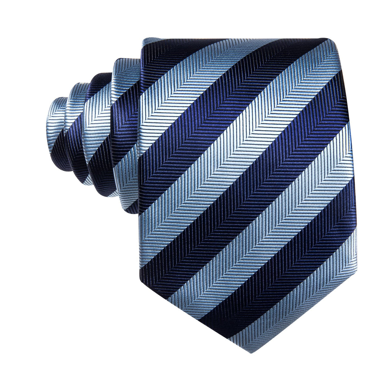 Blue Striped Jacquard Pattern Silk Tie Set - GentCrest - View 2
