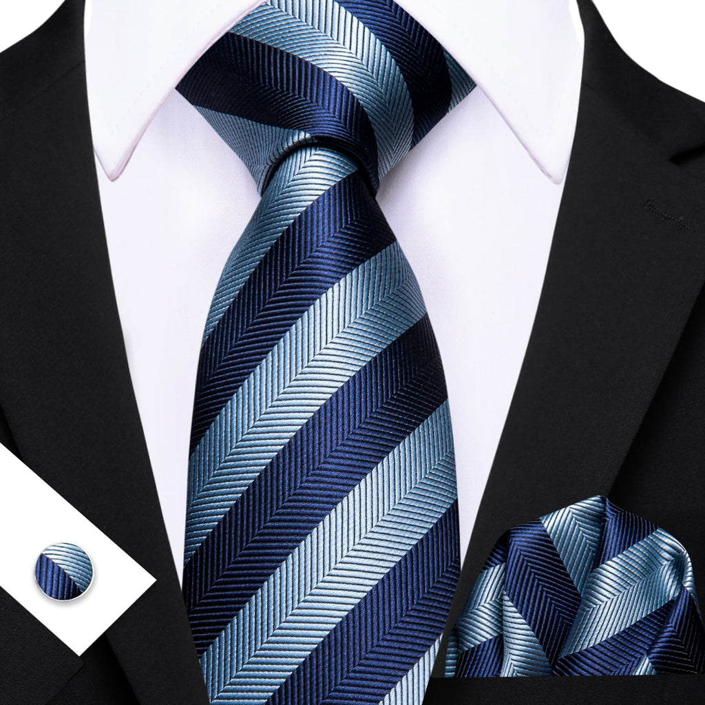 GentCrest Blue Striped Tie Hanky Cufflinks Set - Image 2