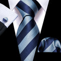 Blue Striped Jacquard Pattern Silk Tie Set - GentCrest