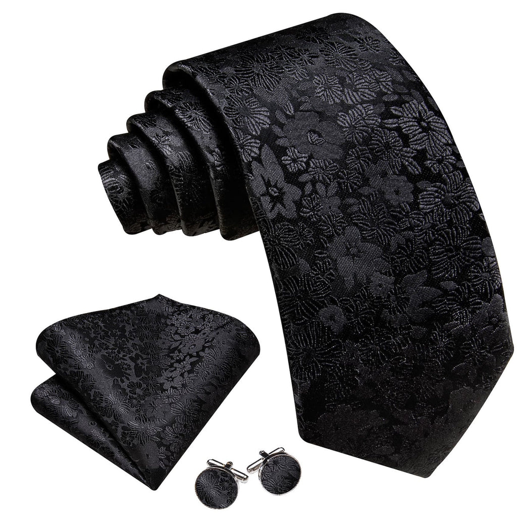 Black Floral Sunflower Silk Tie Set - GentCrest - View 3