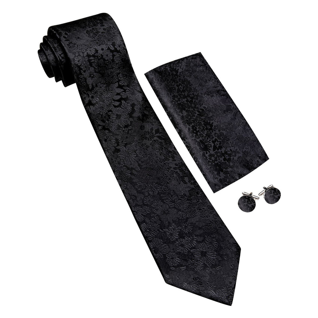 Black Floral Sunflower Silk Tie Set - GentCrest - View 4