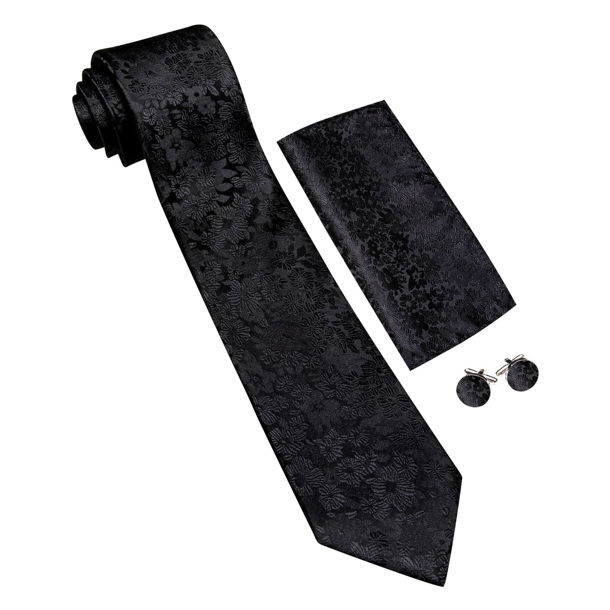 Black Floral Sunflower Silk Tie Set - GentCrest - View 4