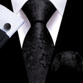 Black Floral Sunflower Silk Tie Set - GentCrest