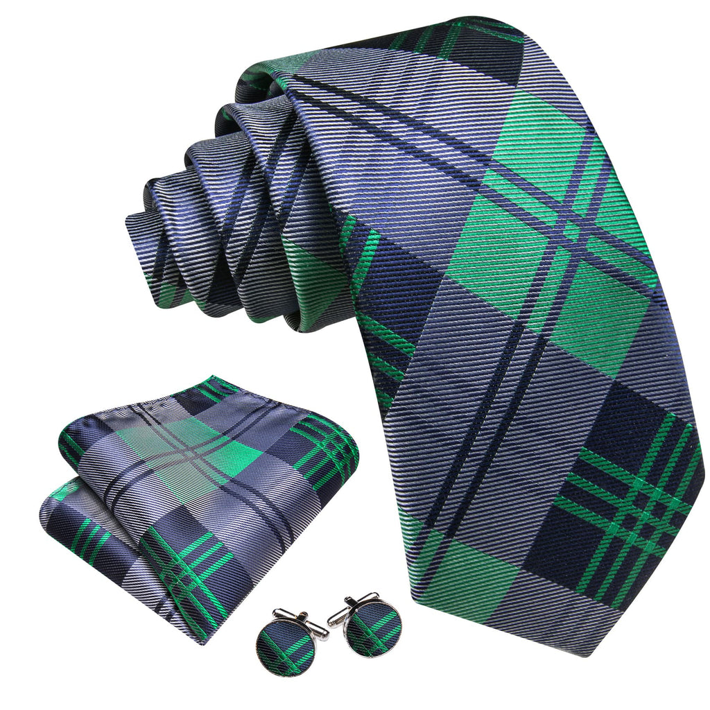 GentCrest Blue Plaid Tie Hanky Cufflinks Set - Image 3
