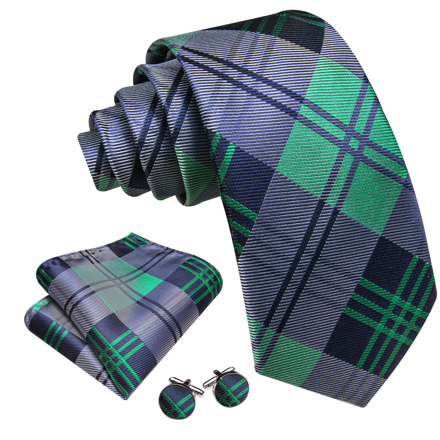 GentCrest Blue Plaid Tie Hanky Cufflinks Set - Image 3