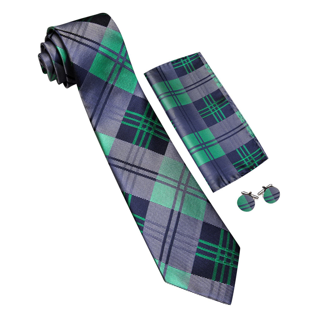 GentCrest Blue Plaid Tie Hanky Cufflinks Set - Image 4