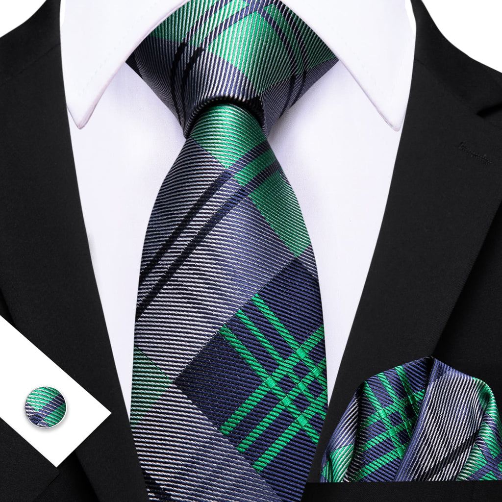 GentCrest Blue Plaid Tie Hanky Cufflinks Set - Image 2