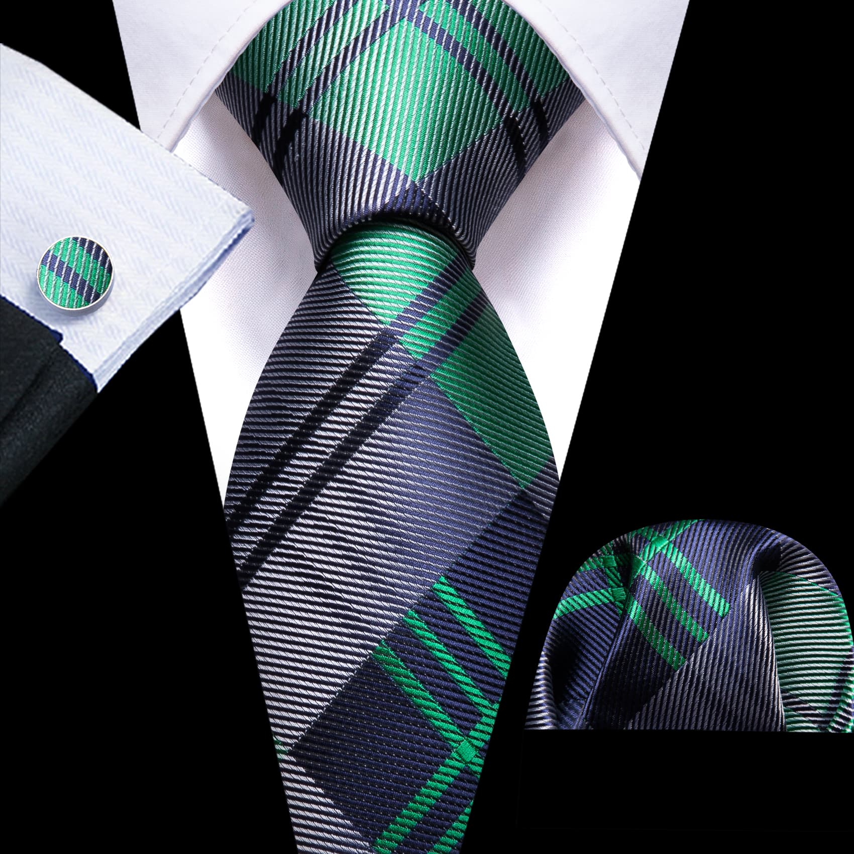 GentCrest Blue Plaid Tie Hanky Cufflinks Set - Image 1