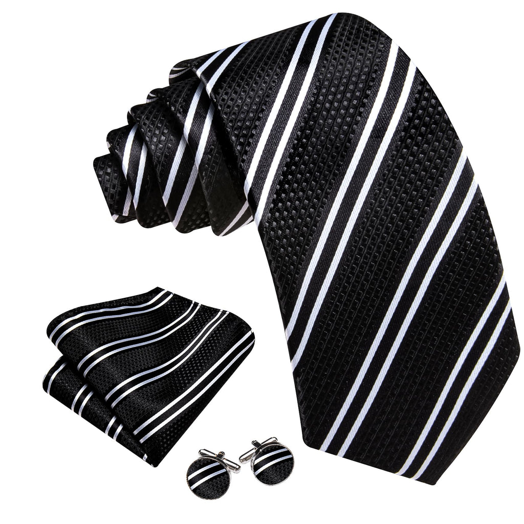 GentCrest Black Striped Tie Hanky Cufflinks Set - Image 3