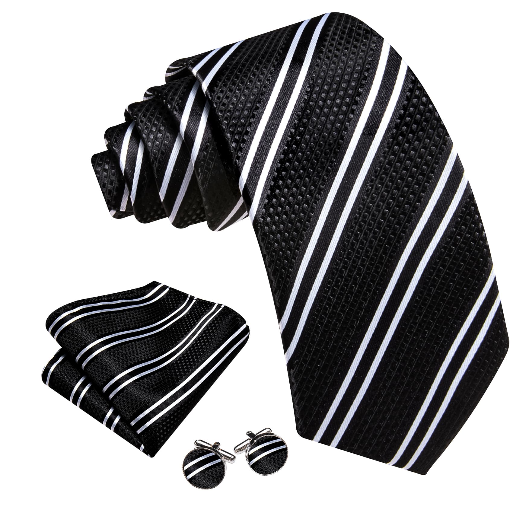 GentCrest Black Striped Tie Hanky Cufflinks Set - Image 3
