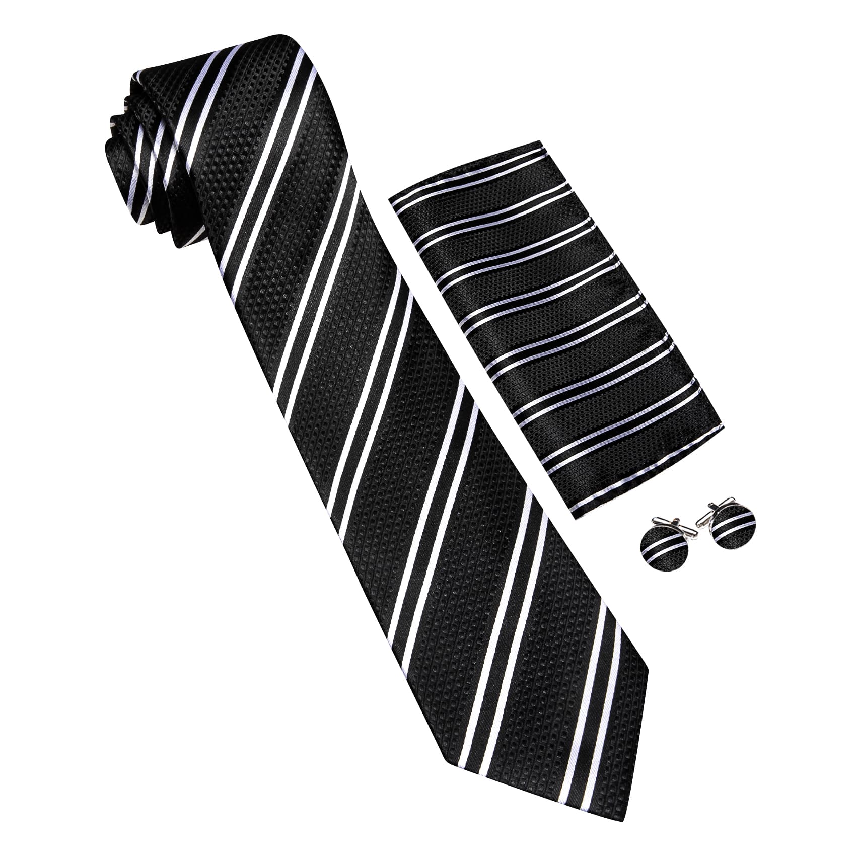 GentCrest Black Striped Tie Hanky Cufflinks Set - Image 4
