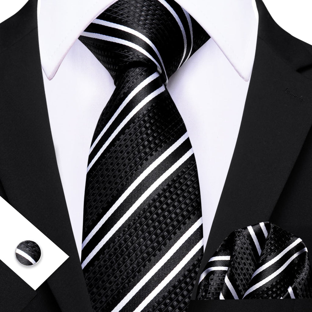 GentCrest Black Striped Tie Hanky Cufflinks Set - Image 2