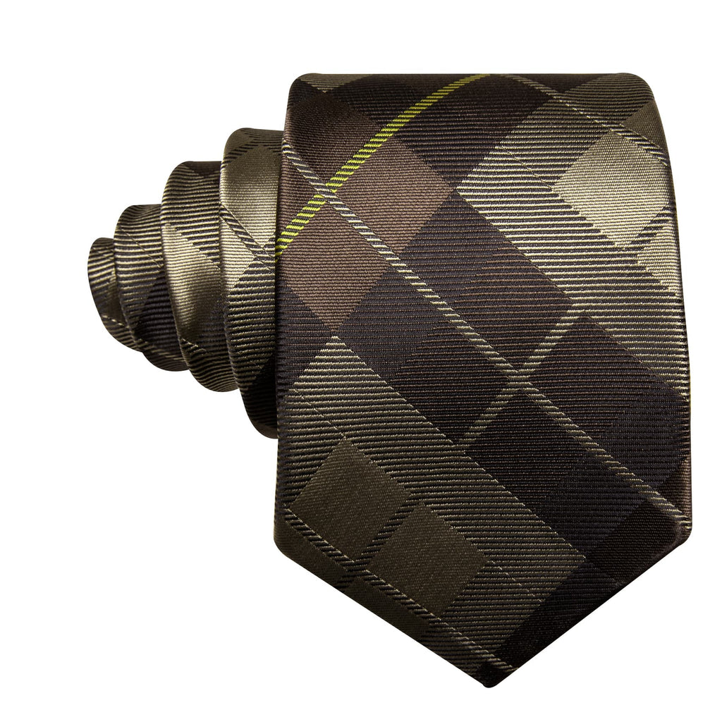 Dark Brown Plaid Checkered Silk Tie Set - GentCrest - View 3
