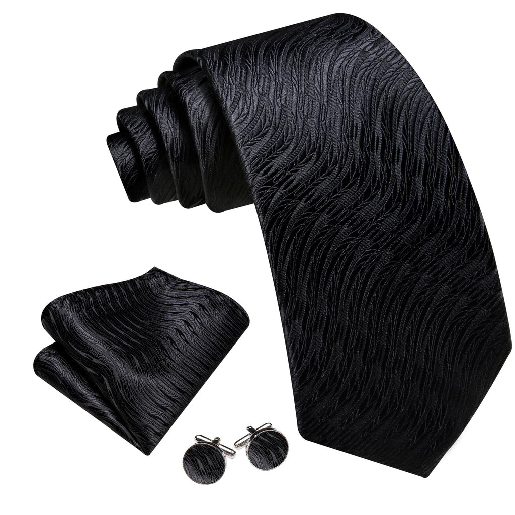 GentCrest Black Textured Tie Hanky Cufflinks Set - Image 2