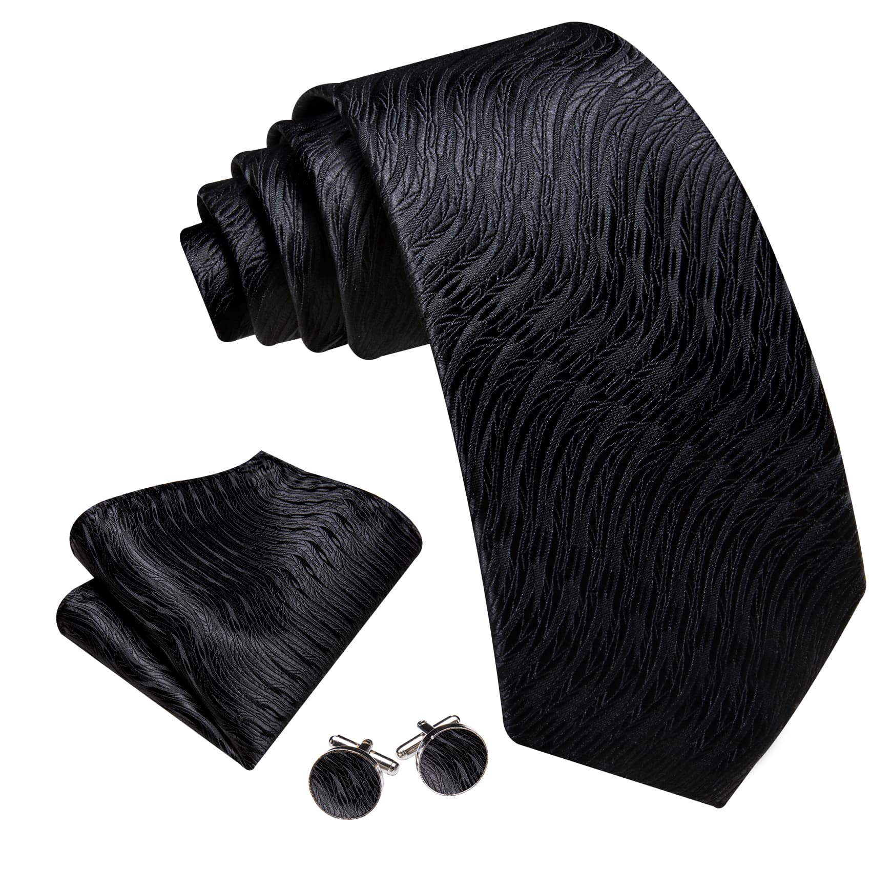 GentCrest Black Textured Tie Hanky Cufflinks Set - Image 2