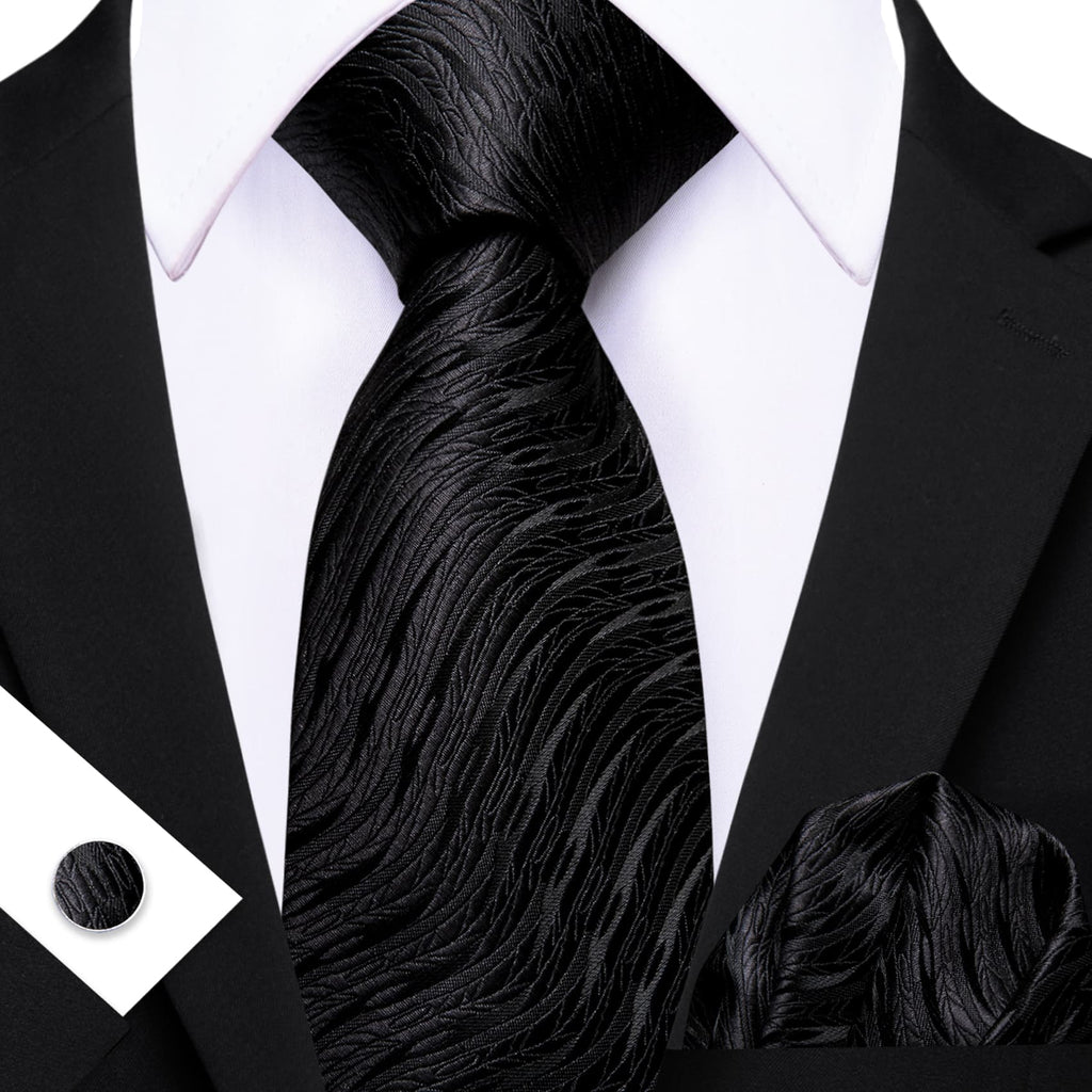 GentCrest Black Textured Tie Hanky Cufflinks Set - Image 3