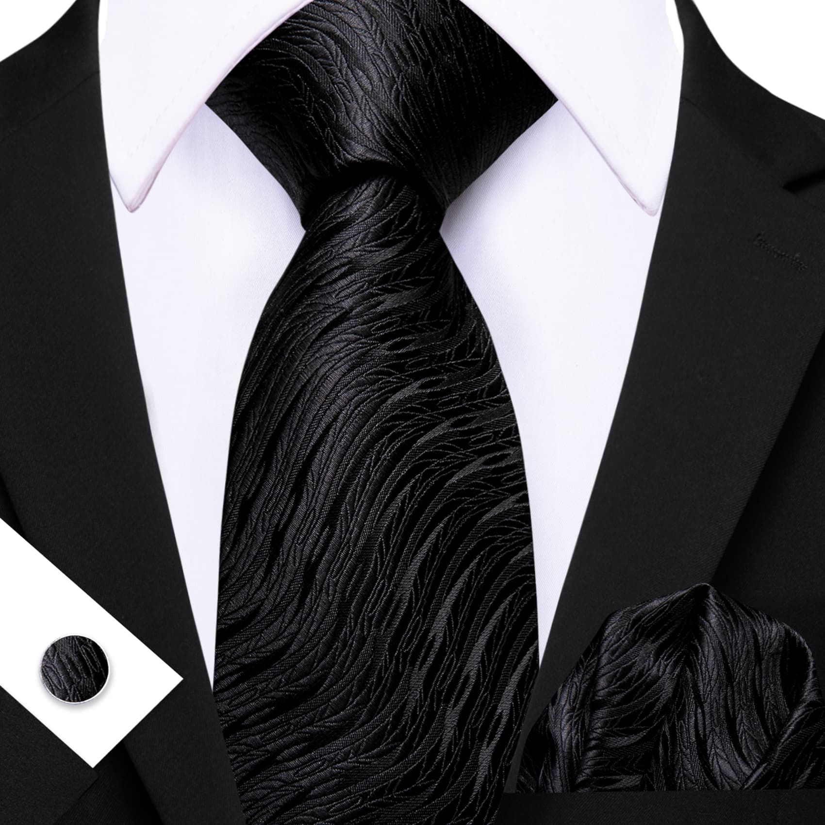 GentCrest Black Textured Tie Hanky Cufflinks Set - Image 3