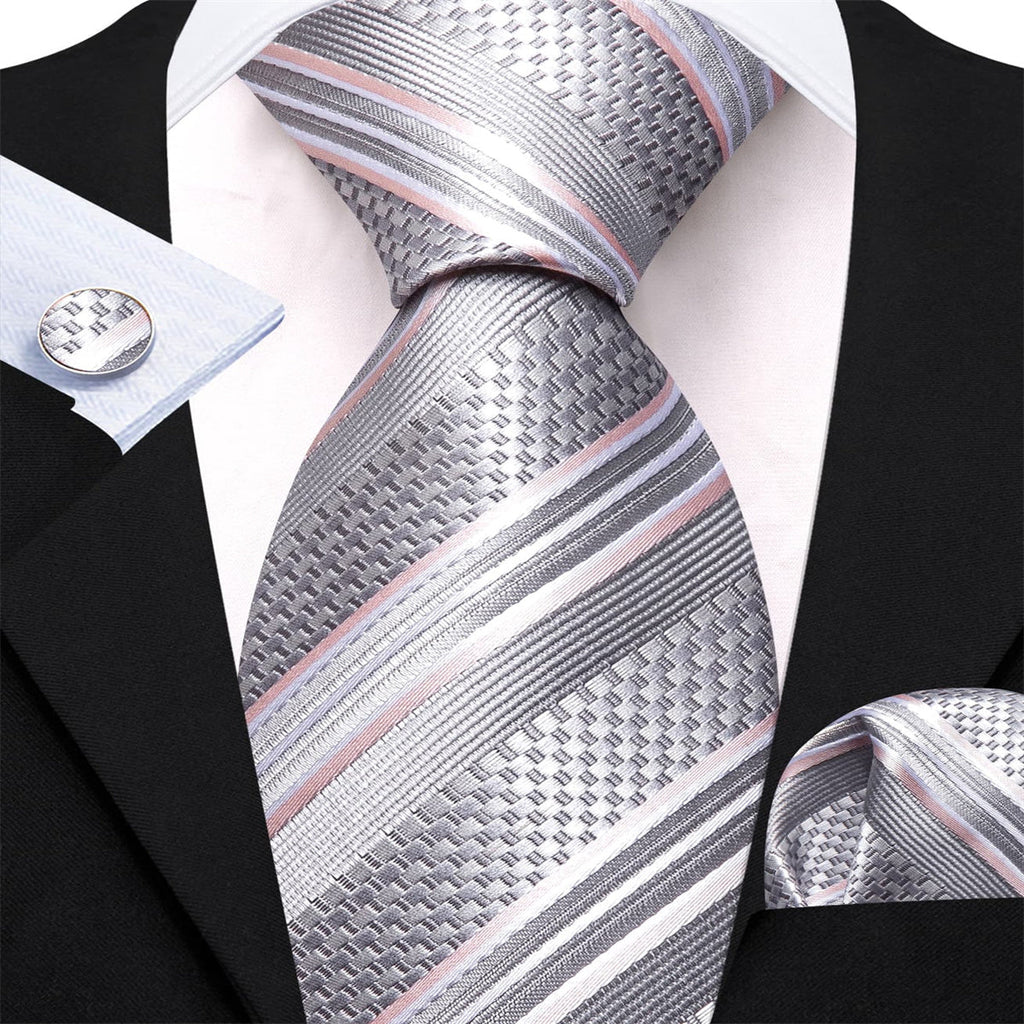GentCrest Grey Striped Tie Hanky Cufflinks Set - Image 1