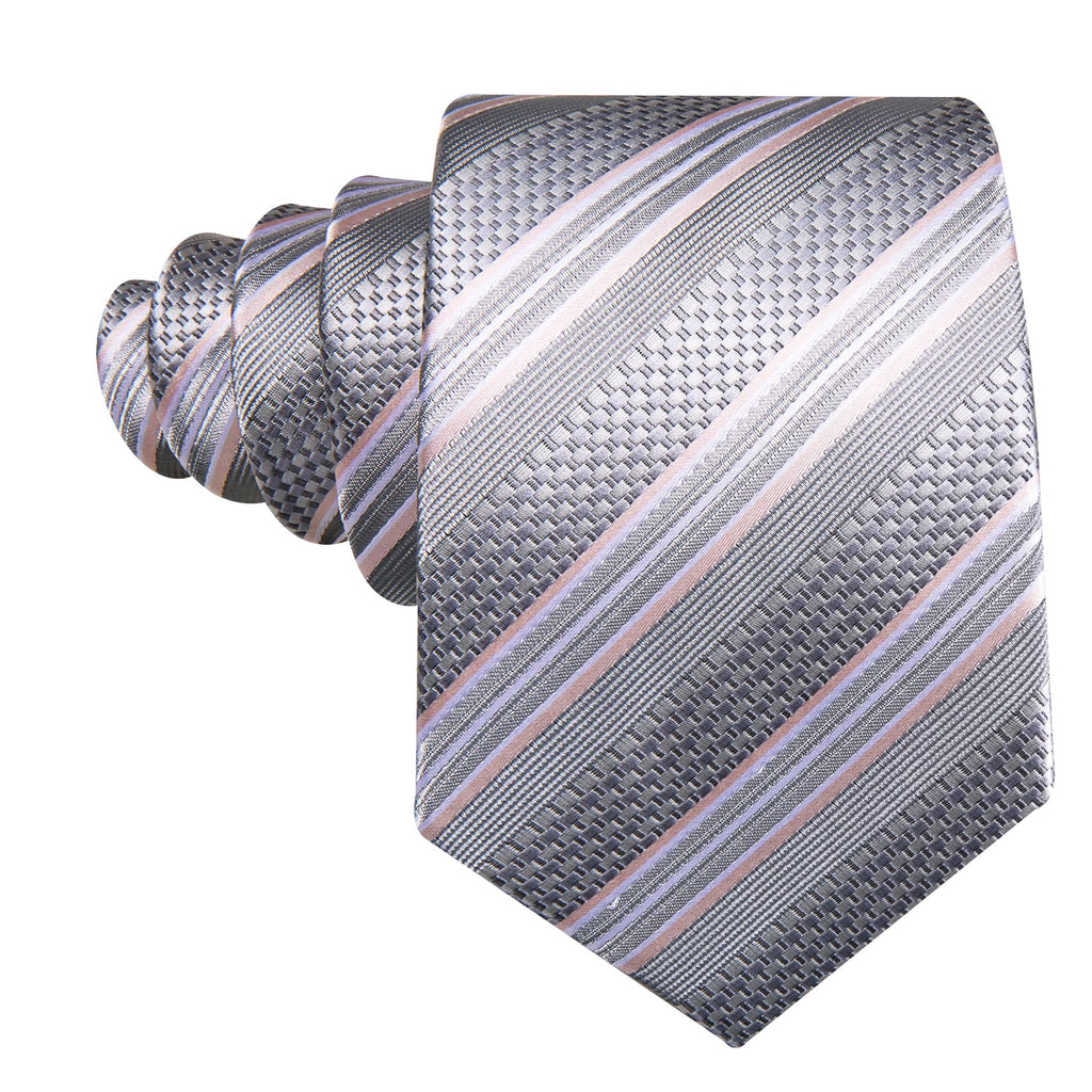 GentCrest Grey Striped Tie Hanky Cufflinks Set - Image 4