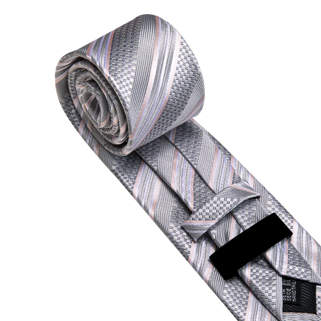 GentCrest Grey Striped Tie Hanky Cufflinks Set - Image 5