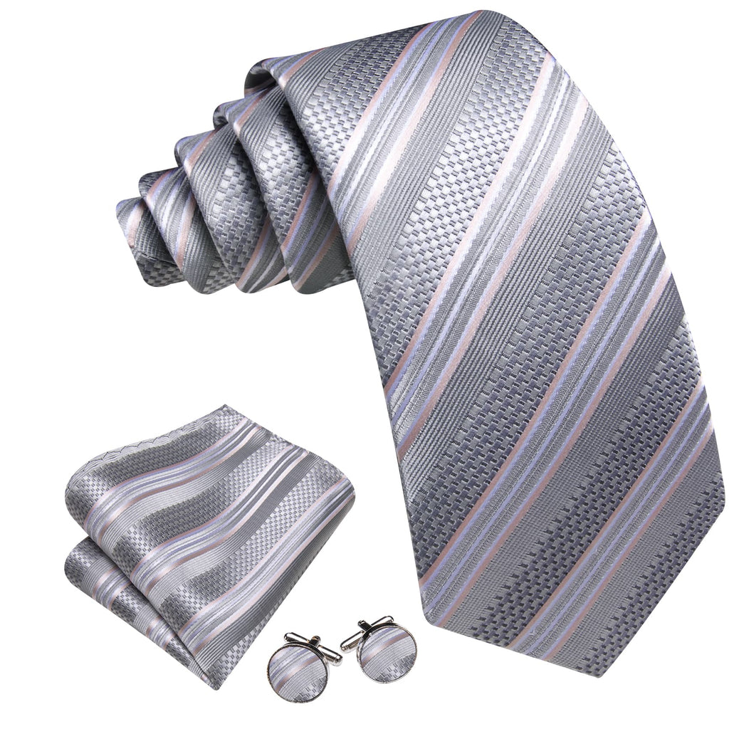 GentCrest Grey Striped Tie Hanky Cufflinks Set - Image 2