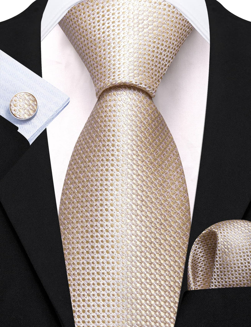 Champagne Beige Geometric Silk Tie Set - GentCrest - View 3
