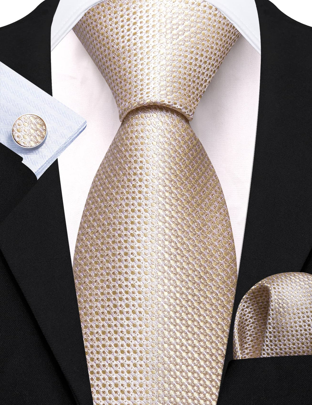 Champagne Beige Geometric Silk Tie Set - GentCrest - View 3