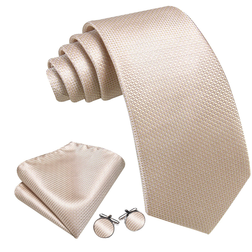 Champagne Beige Geometric Silk Tie Set - GentCrest - View 6