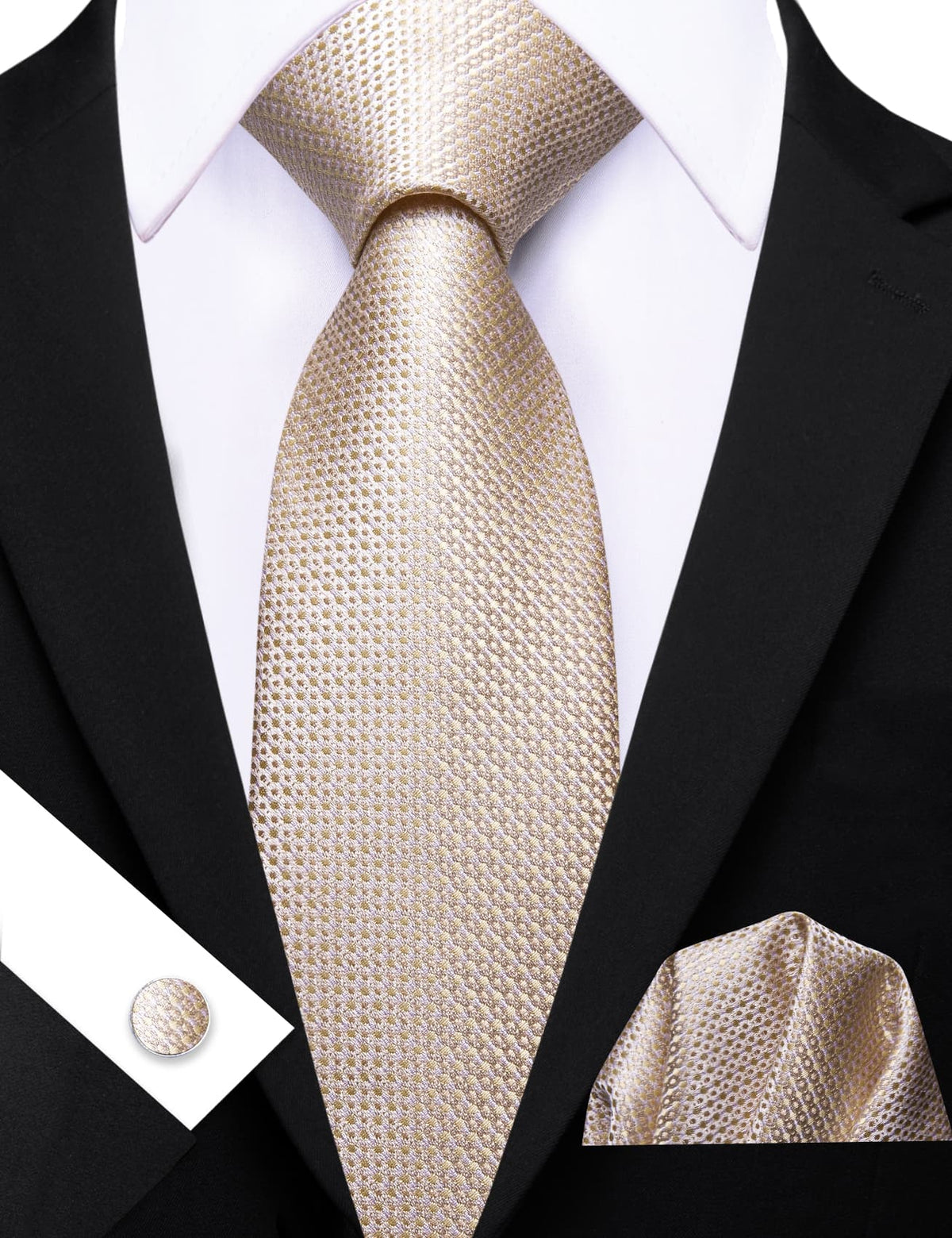 Champagne Beige Geometric Silk Tie Set - GentCrest - View 4