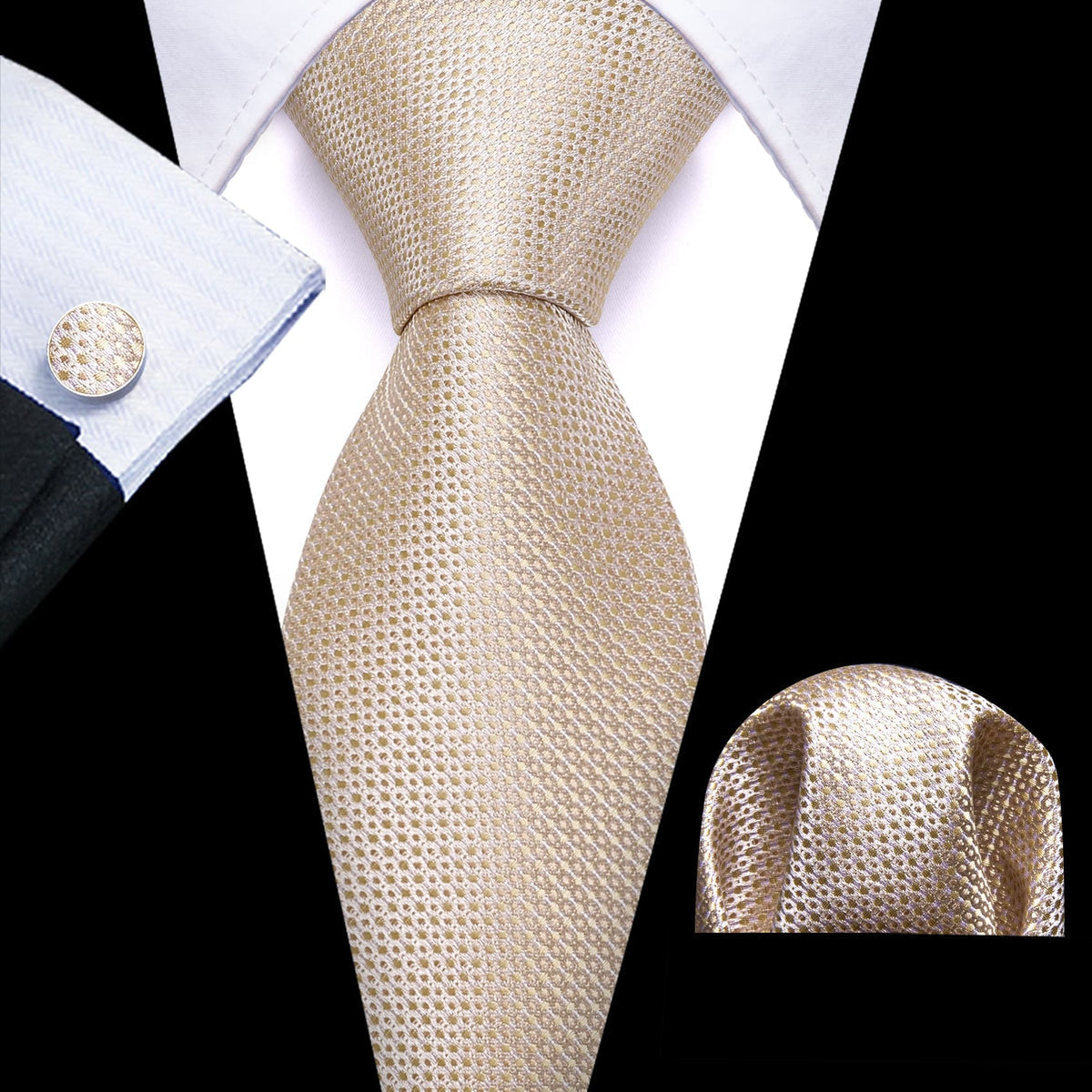 Champagne Beige Geometric Silk Tie Set - GentCrest