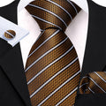 GentCrest Gold Striped Tie Hanky Cufflinks Set - Image 1