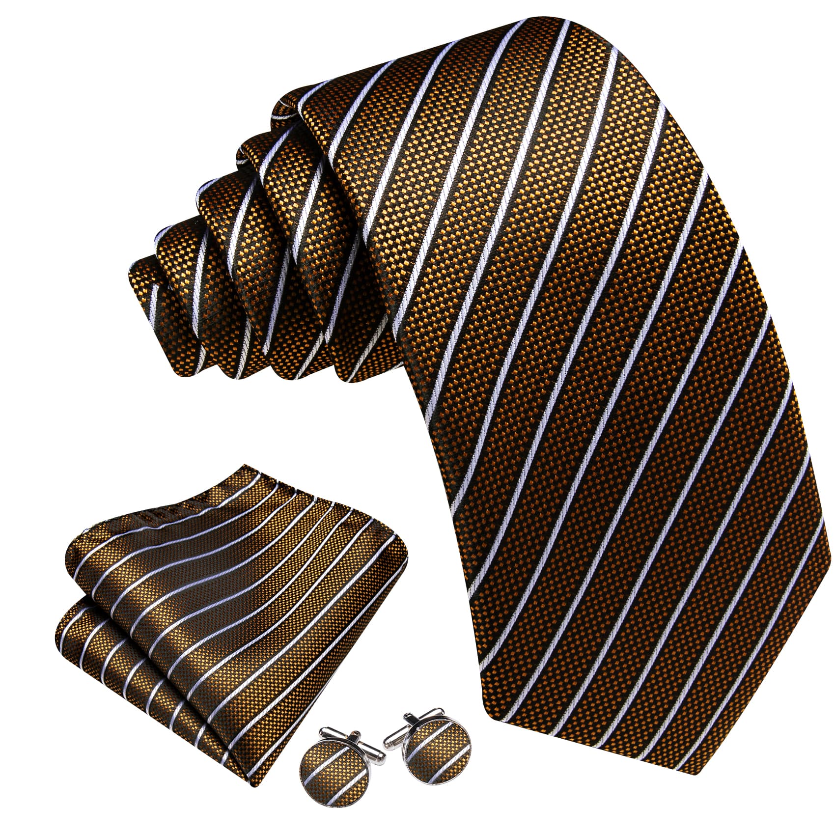 GentCrest Gold Striped Tie Hanky Cufflinks Set - Image 2
