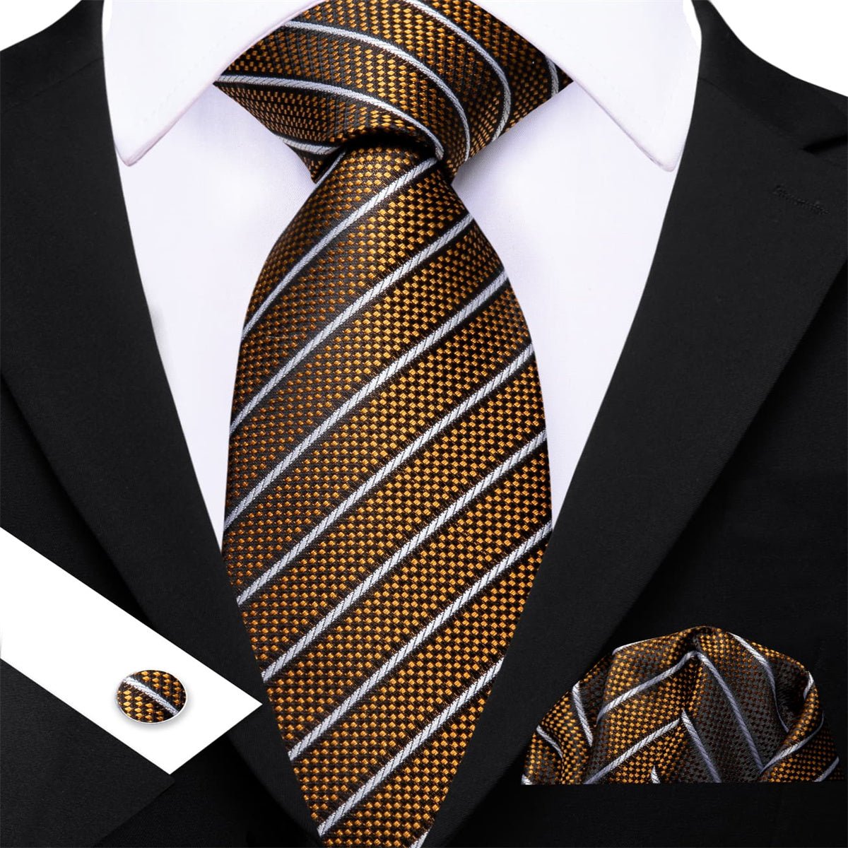 GentCrest Gold Striped Tie Hanky Cufflinks Set - Image 3